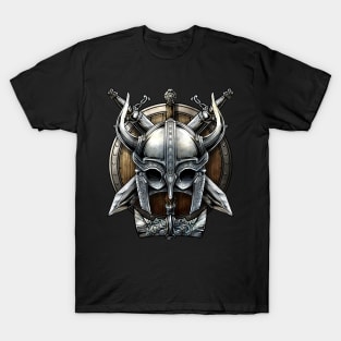 Nordic Warrior Viking Helmet and Swords T-Shirt